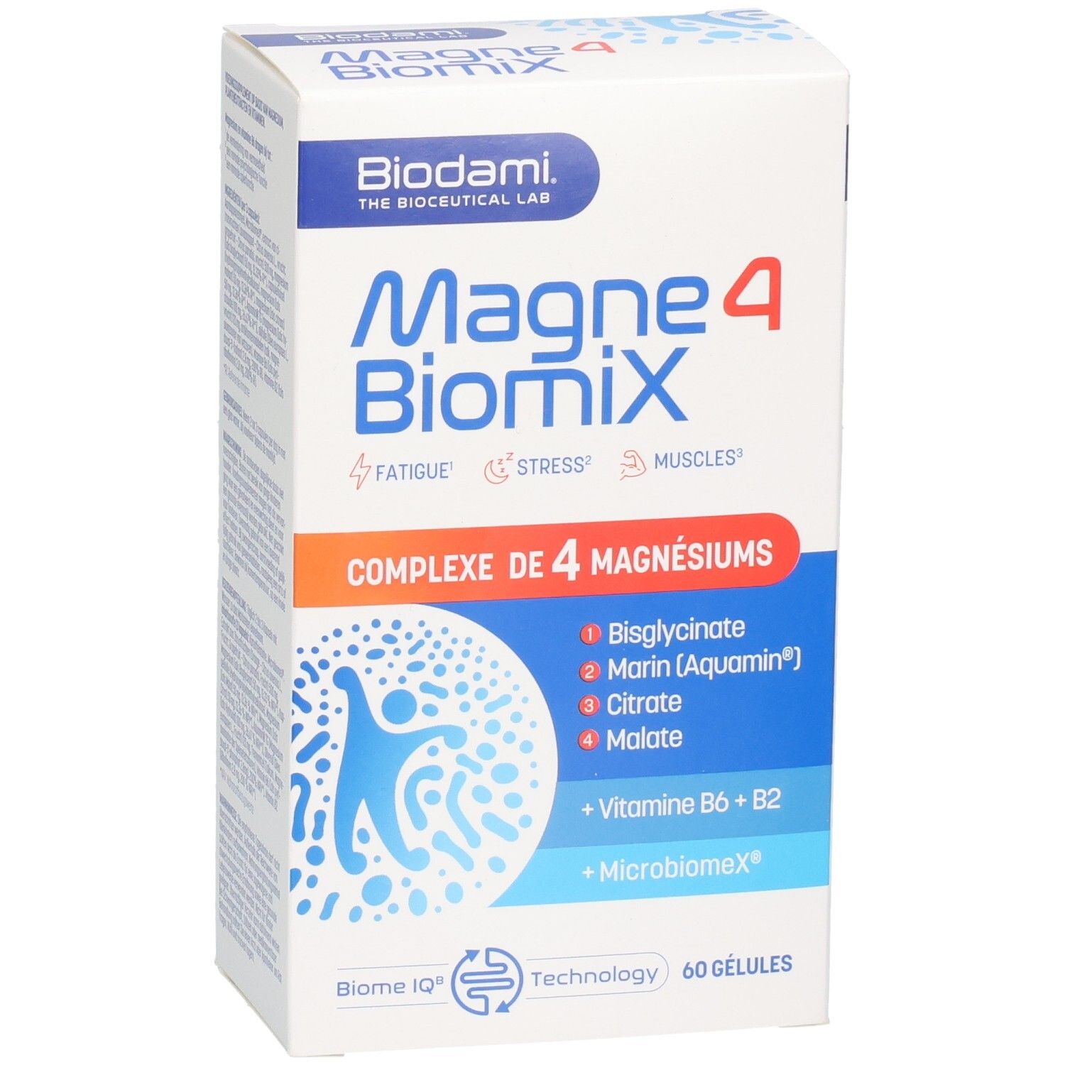Biodami Magne4 BiomiX Capsules: Complexe de 4 magnésiums, Vitamine B6+B2, 60 gélules.