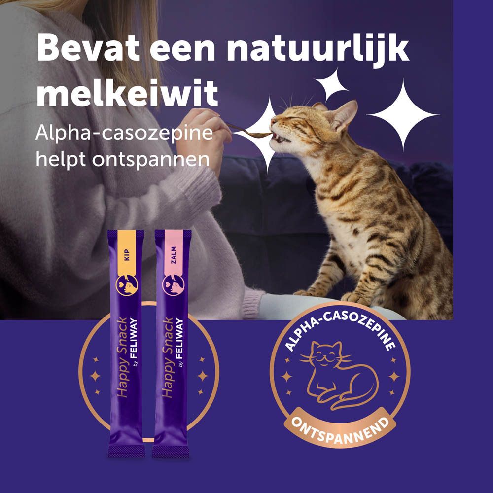 Doos met 48 sticks, 24 zalm & 24 kip. Bevat Alpha-Casozepine.