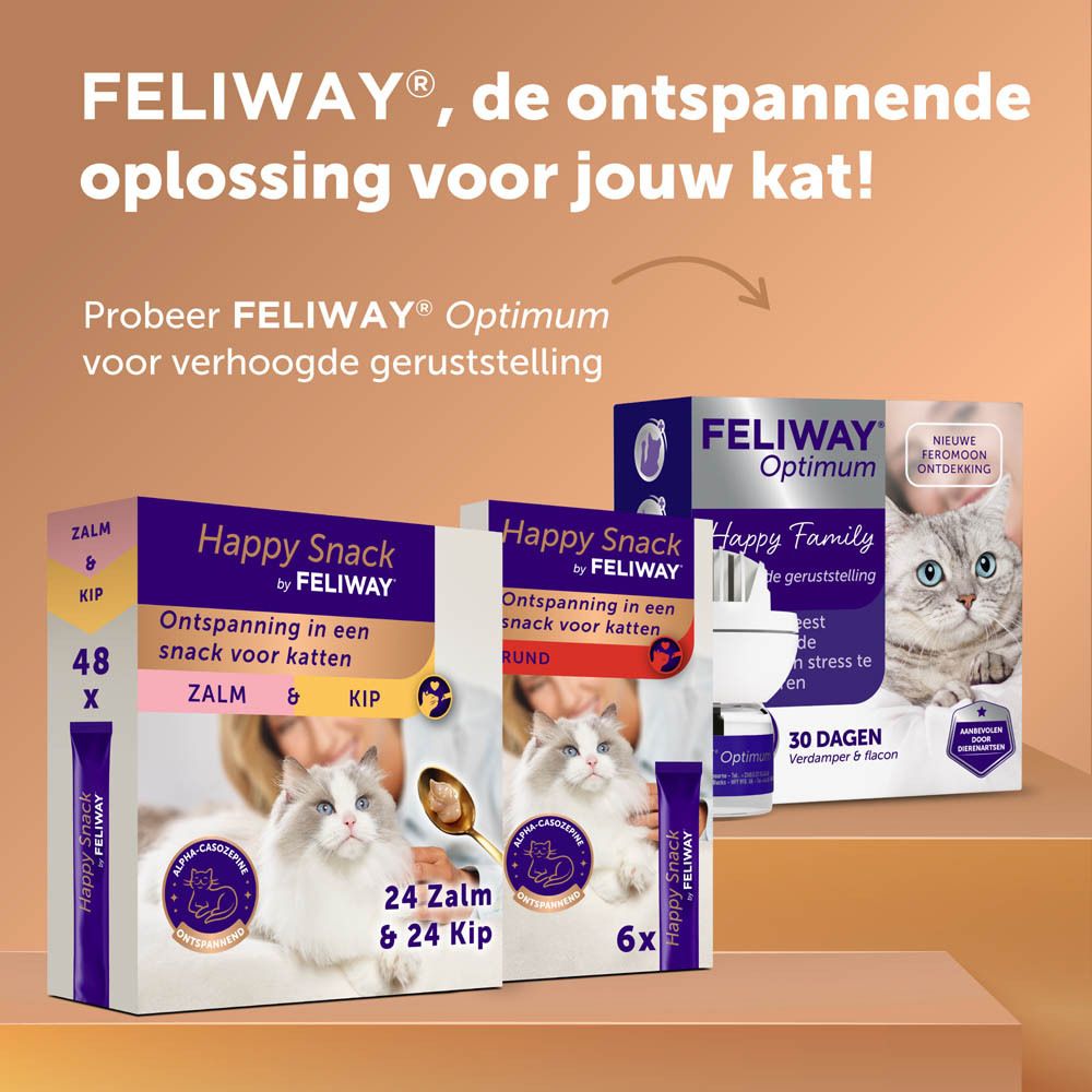 Doos met 48 sticks, 24 zalm & 24 kip. Bevat Alpha-Casozepine.