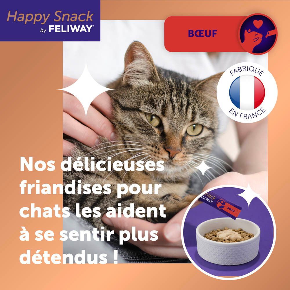 Feliway Happy Snack Bœuf : Un stick individuel, relaxant pour chats.