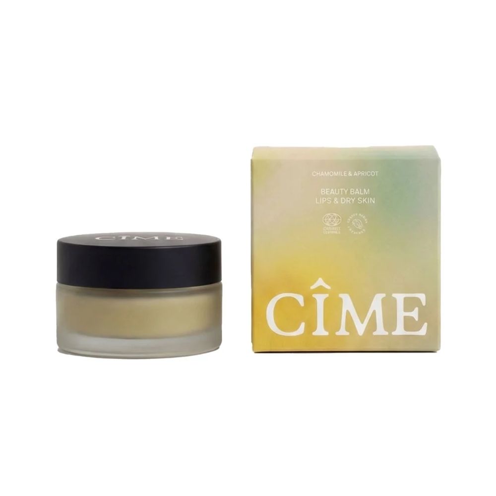 CÎME Beauty Balm Kamille & Abrikoos verpakking met zegels voor biologische certificering en herkomst.