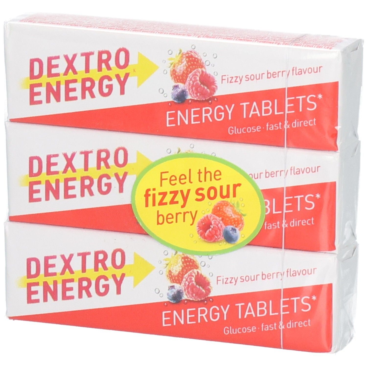 Pack de 3 Dextro Energy Energy Tablets saveur Sour Berry.