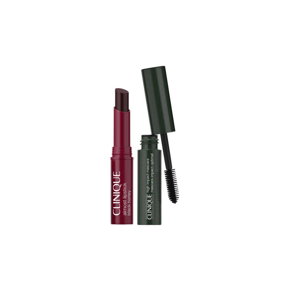 Clinique Lash + Lip Duo: Achterkant verpakking met ingrediënten voor lippenstift en mascara.