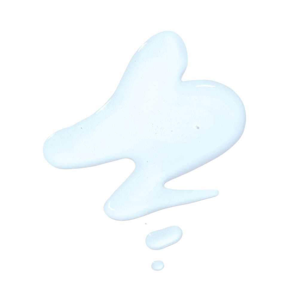 Een blauwe, hartvormige druppel van een vloeibare textuur op een witte achtergrond.