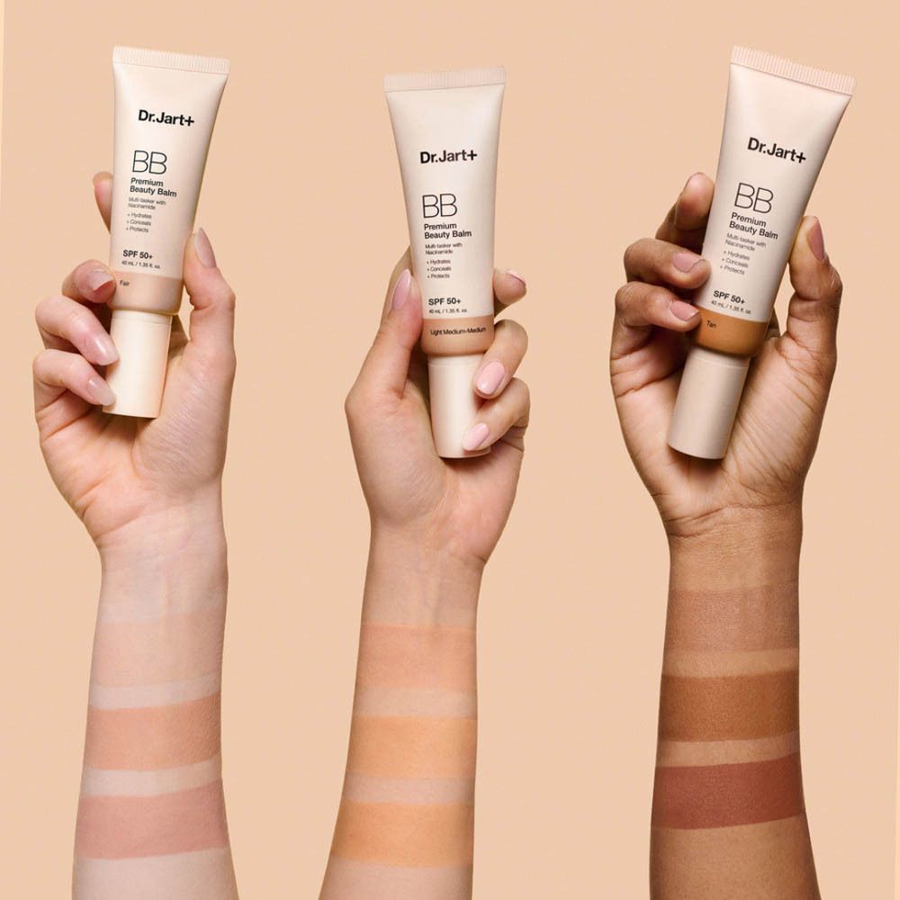 Dr.Jart+ BB Premium Beauty Balm, Deep Tan, SPF 50+ met instructies.