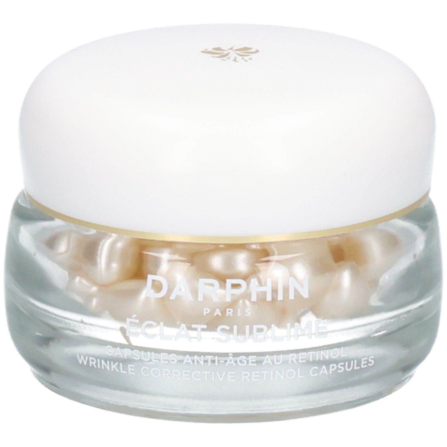 Glazen pot met Darphin Eclat Sublime retinol capsules.