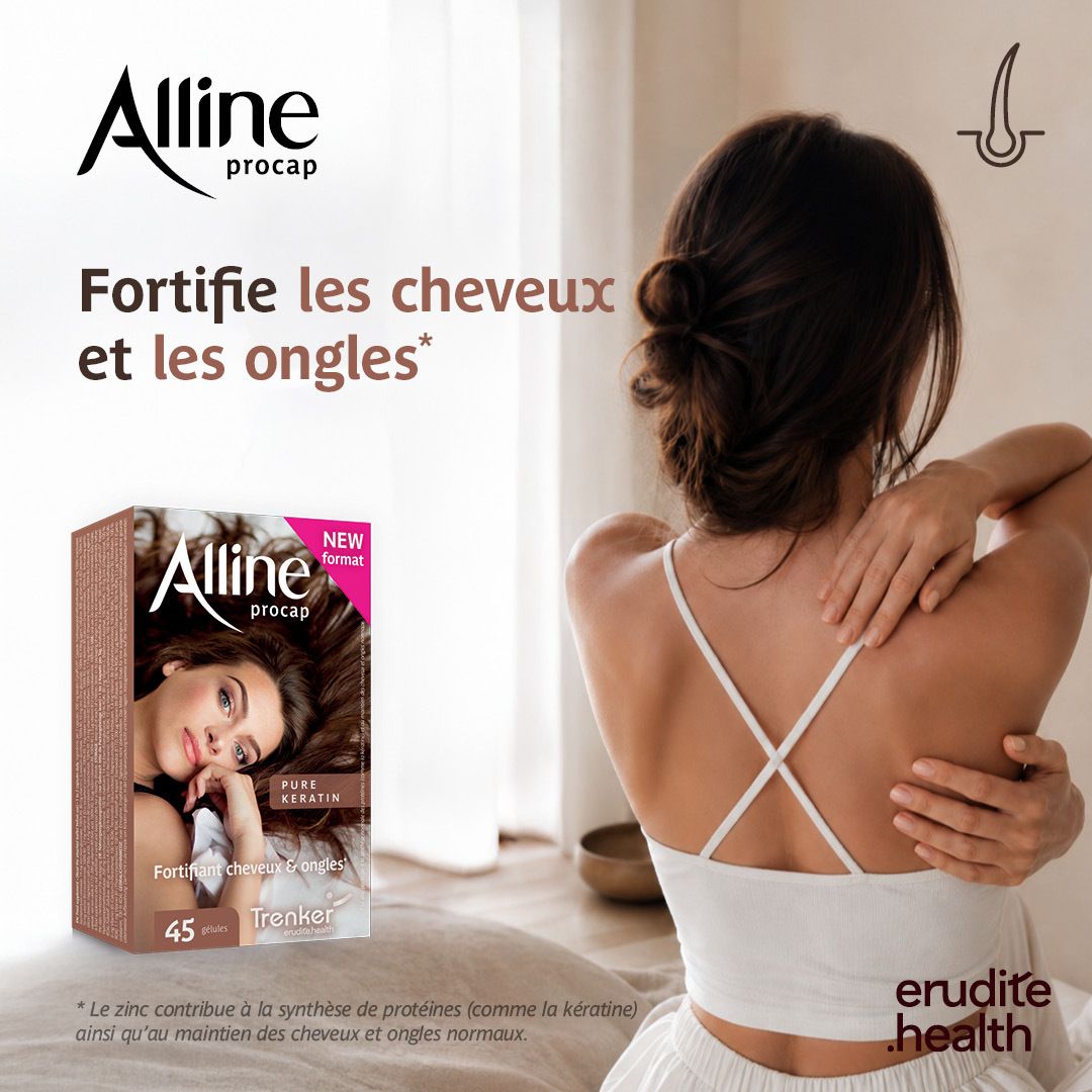 Alline Procap: Femme aux longs cheveux, tenant un paquet.