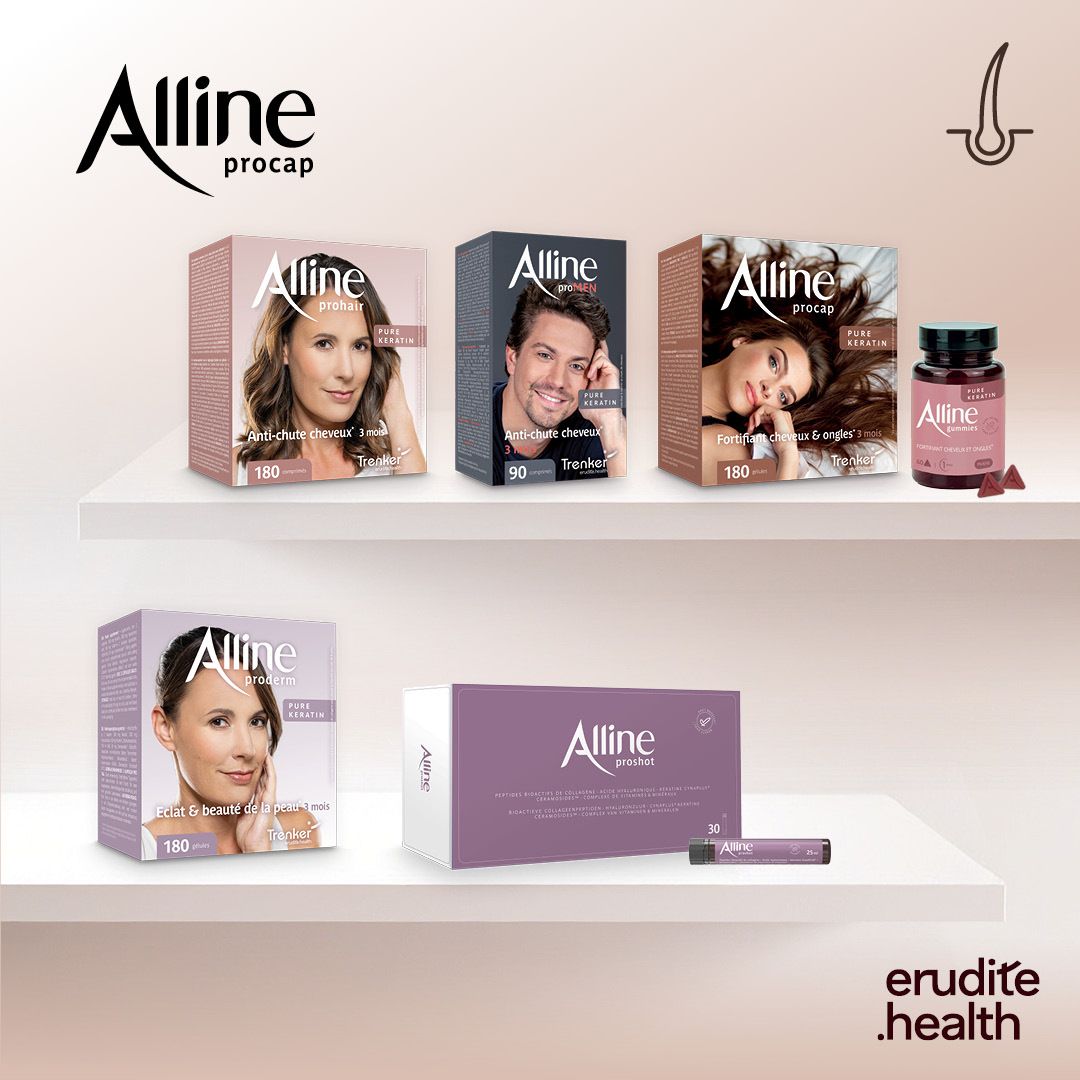 Alline Procap: Divers emballages de produits et une bouteille.