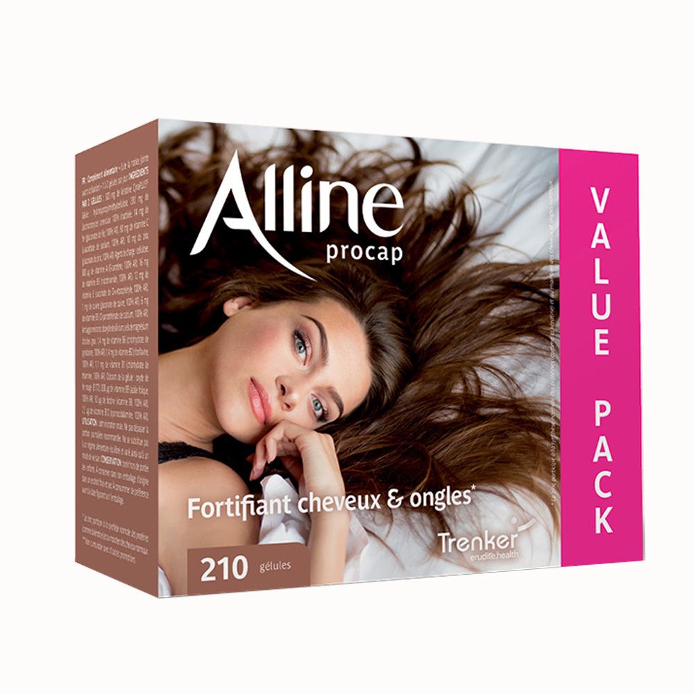 Alline Procap : "Fortifiant cheveux & ongles". Boîte de 210 gélules.