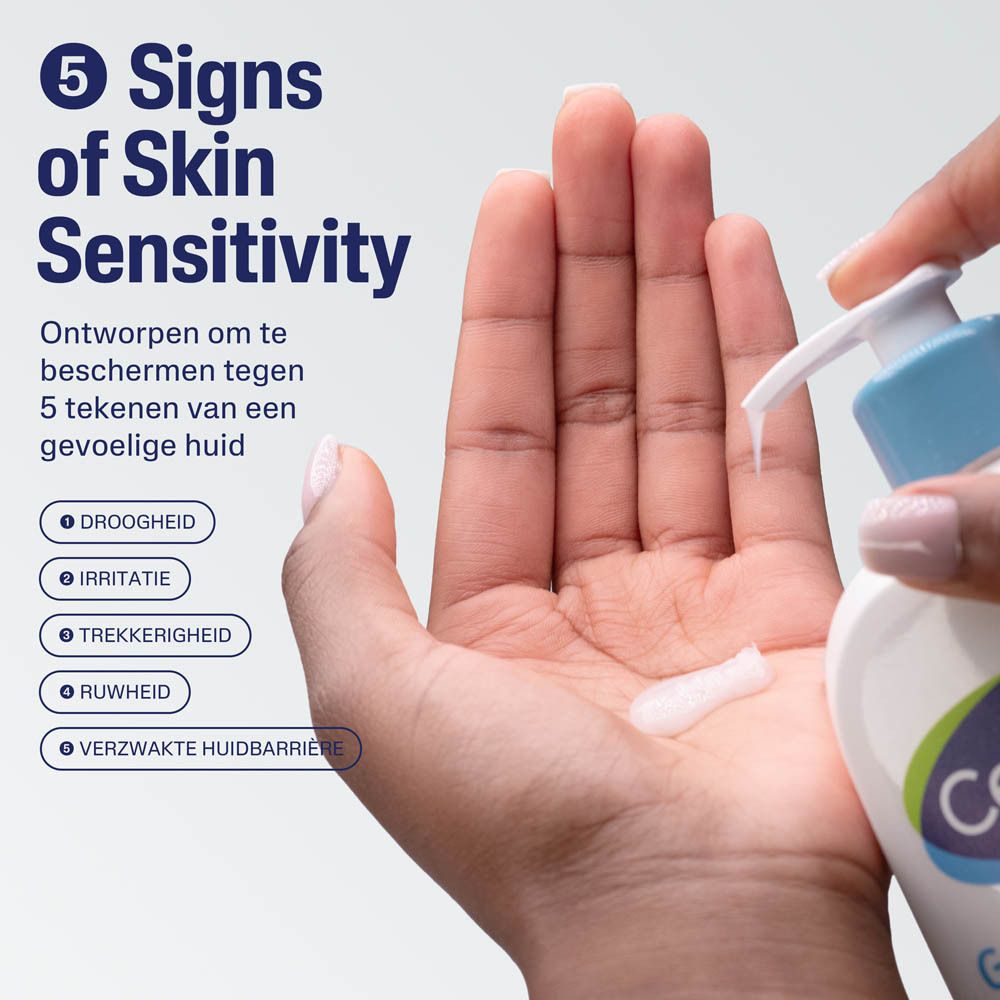Cetaphil beschermt tegen 5 tekenen van gevoelige huid: droogheid, irritatie, trekkerigheid, ruwheid, verzwakte huidbarrière.