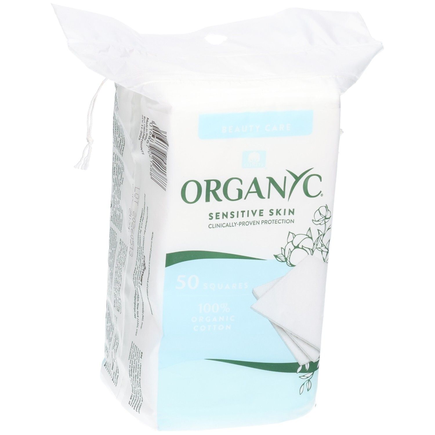 Organyc Beauty Squares, 50 stuks, 100% biologisch katoen voor de gevoelige huid.