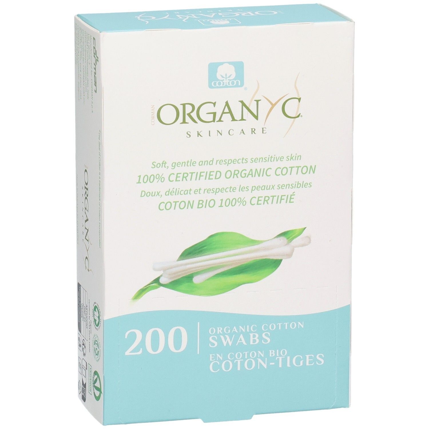 Organyc biologische wattenstaafjes, 200 stuks. Zacht, mild en huidvriendelijk.