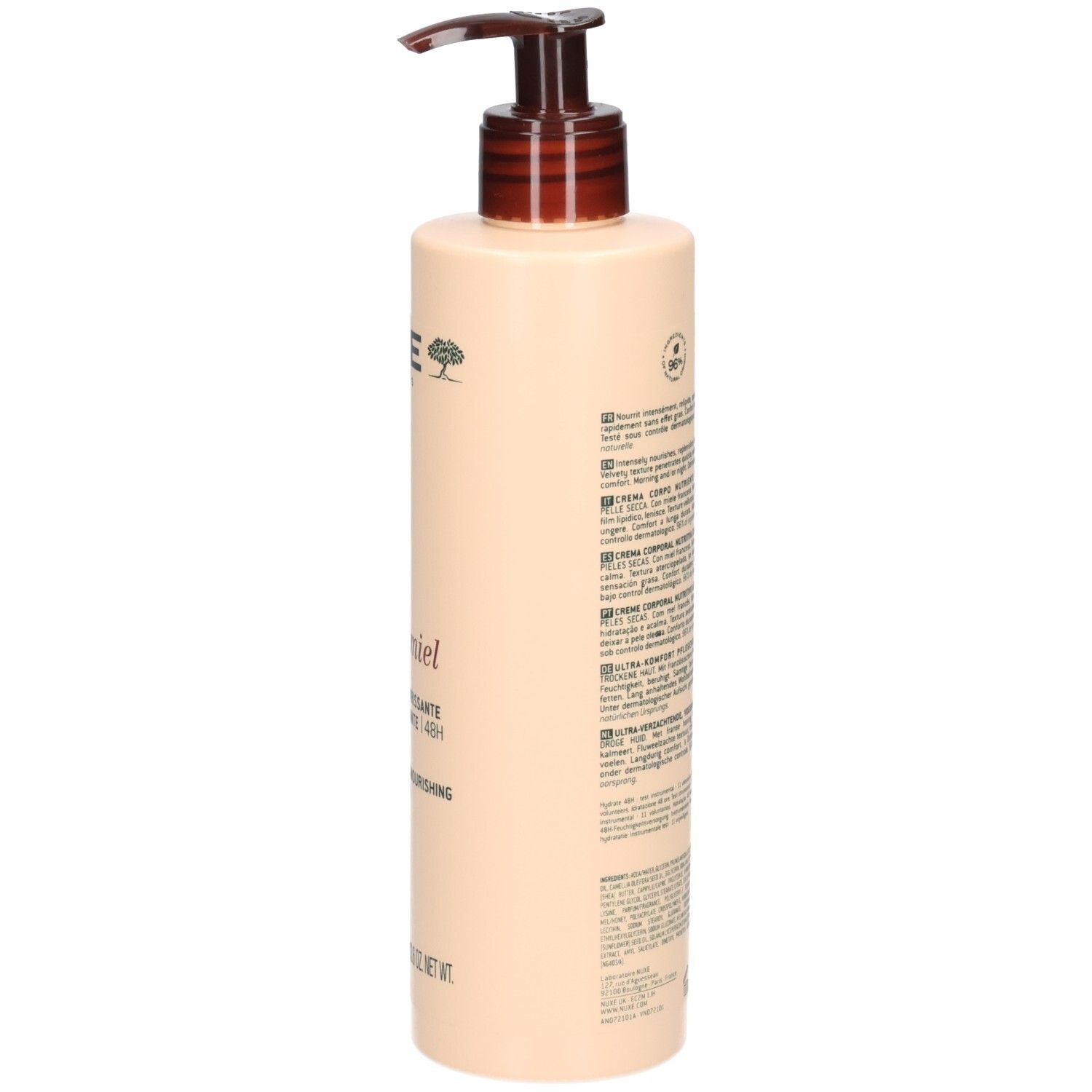Nuxe Reve de Miel bodylotion, achterkant met productinformatie.