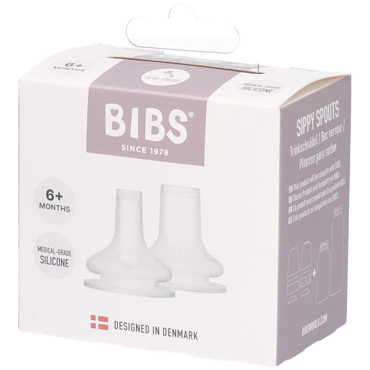 BIBS Sippy Spouts van medische siliconen, 2 stuks, voor baby's vanaf 6 maanden.