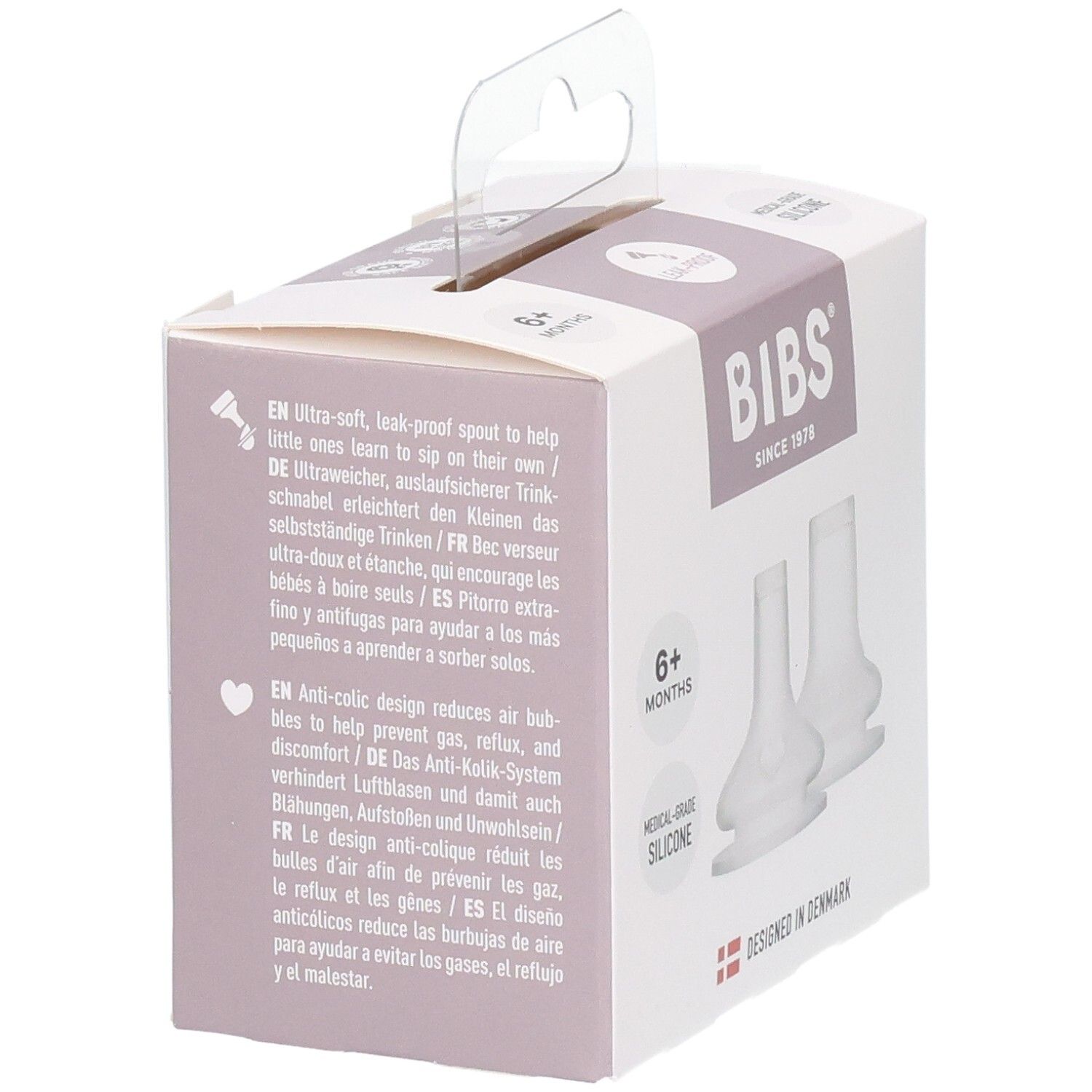 BIBS Sippy Spouts: anti-koliek ontwerp, lekvrij, van medische siliconen.