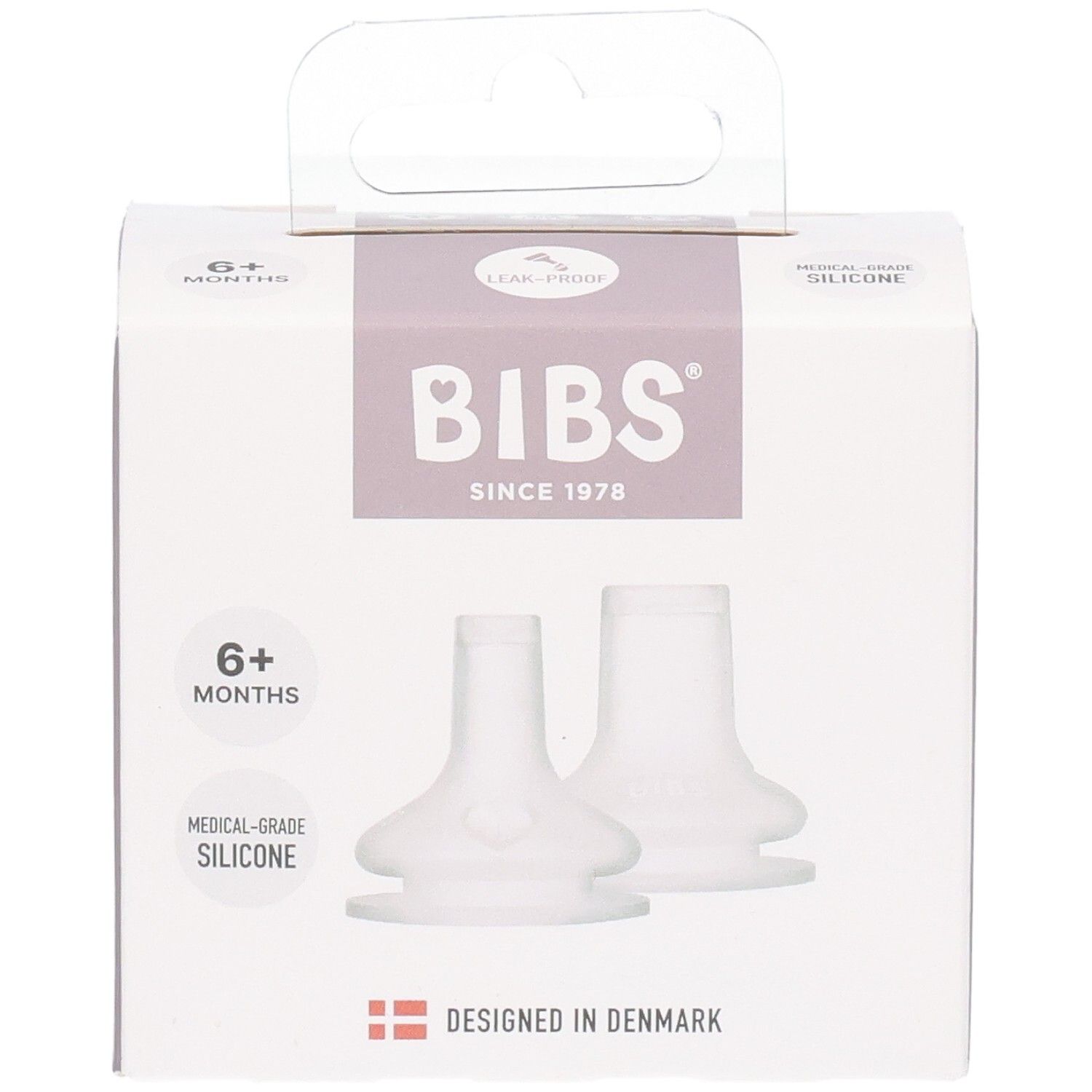 BIBS Sippy Spouts van medische siliconen, 2 stuks, voor baby's vanaf 6 maanden.