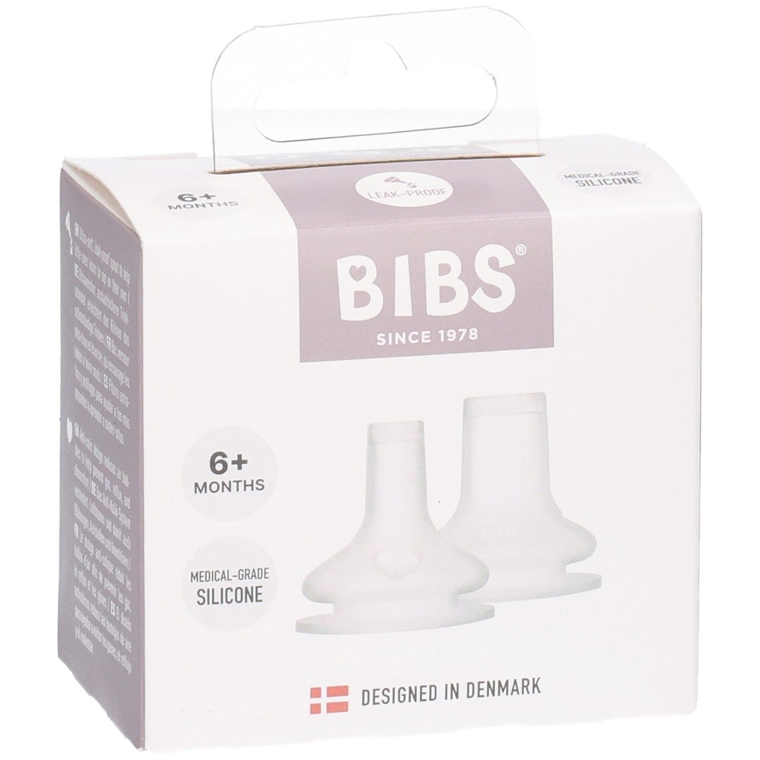 BIBS Sippy Spouts van medische siliconen, 2 stuks, voor baby's vanaf 6 maanden.