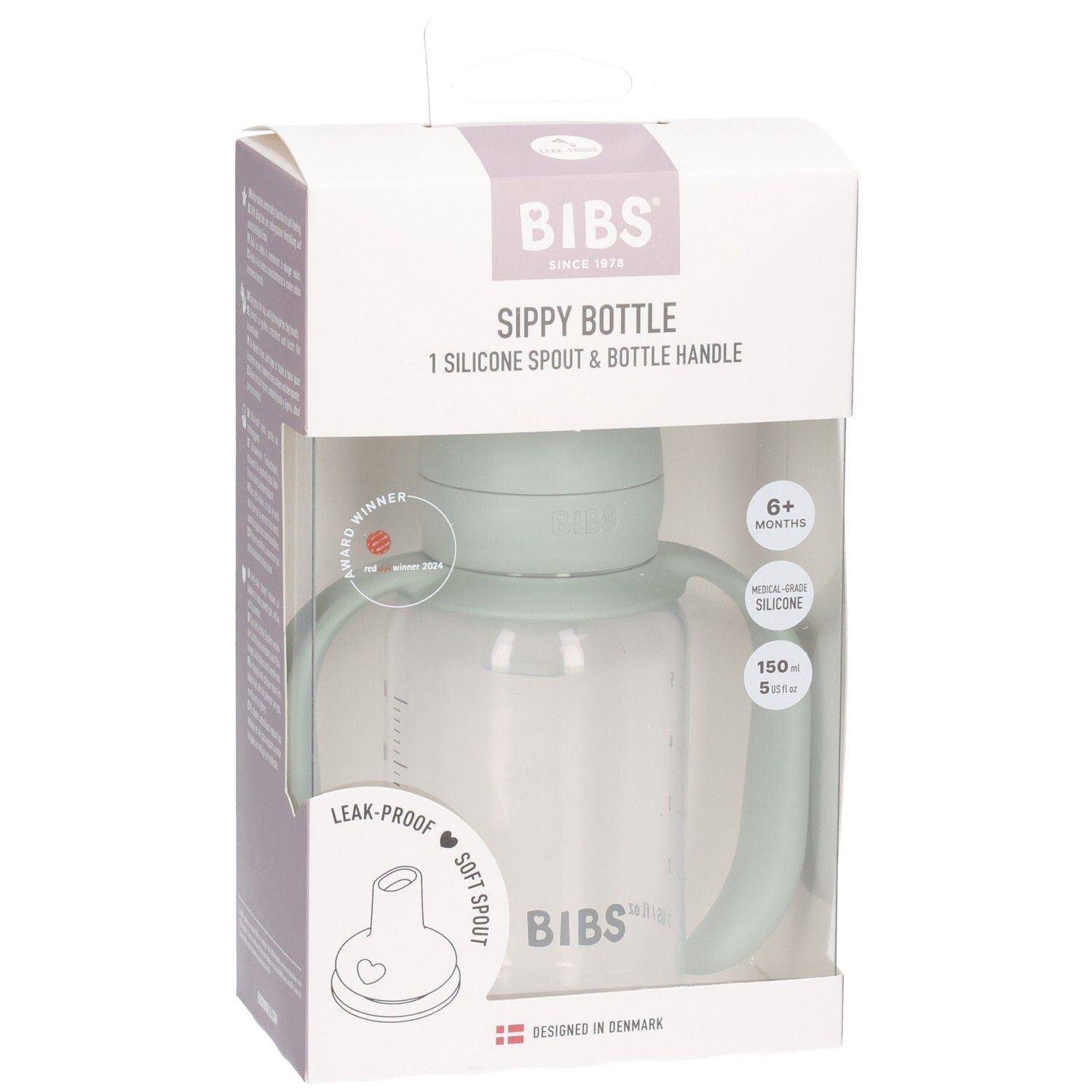 Biberon BIBS Sage, 150ml, avec bec verseur et poignées. Lauréat du prix 'Award Winner'.