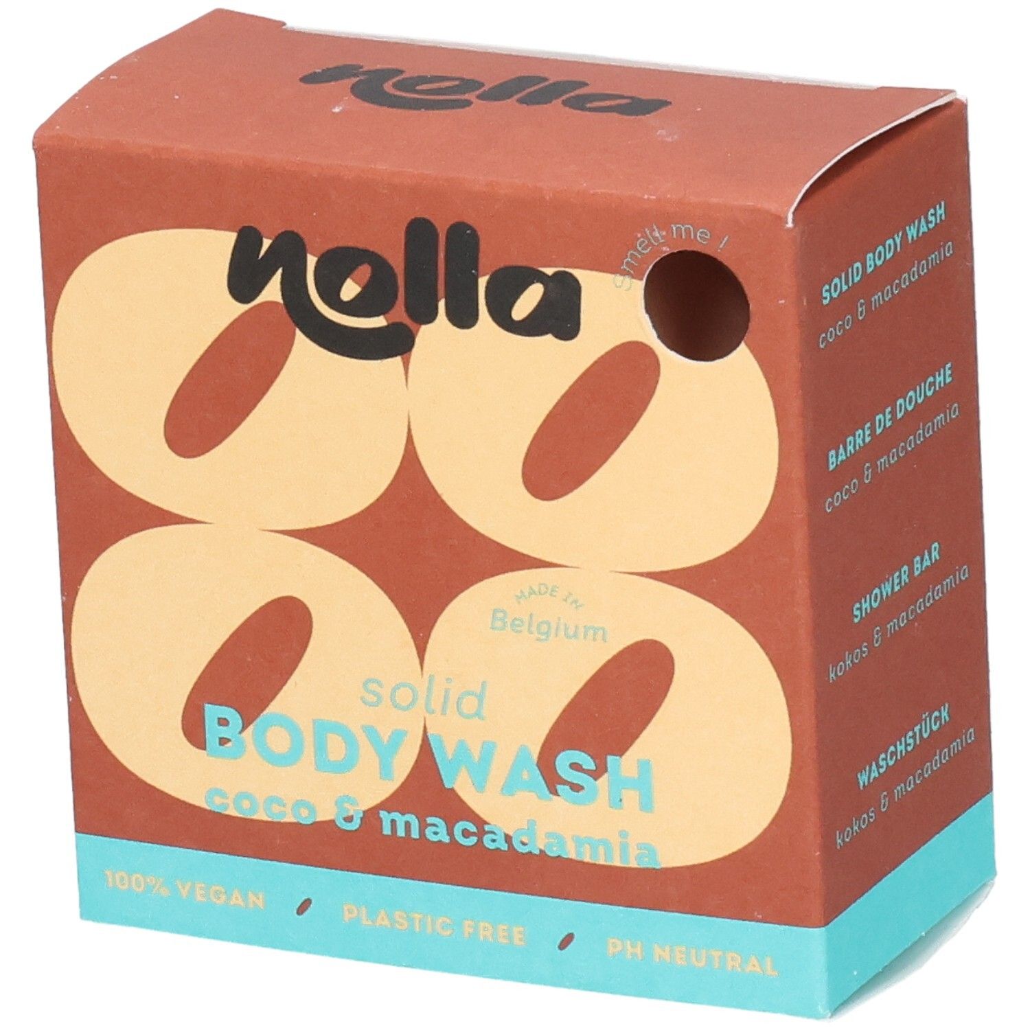 Nolla vaste lichaamszeep Coco & Macadamia, 100% vegan, plasticvrij, pH-neutraal.