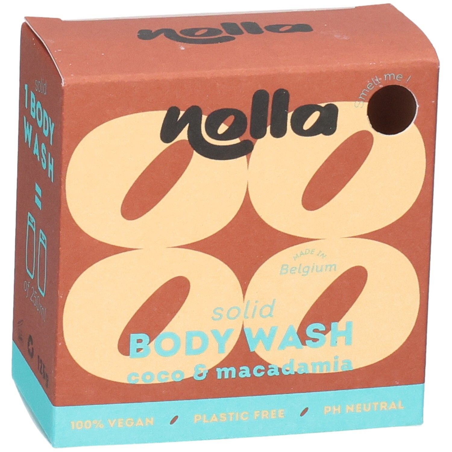 Nolla vaste lichaamszeep Coco & Macadamia, 100% vegan, plasticvrij, pH-neutraal.