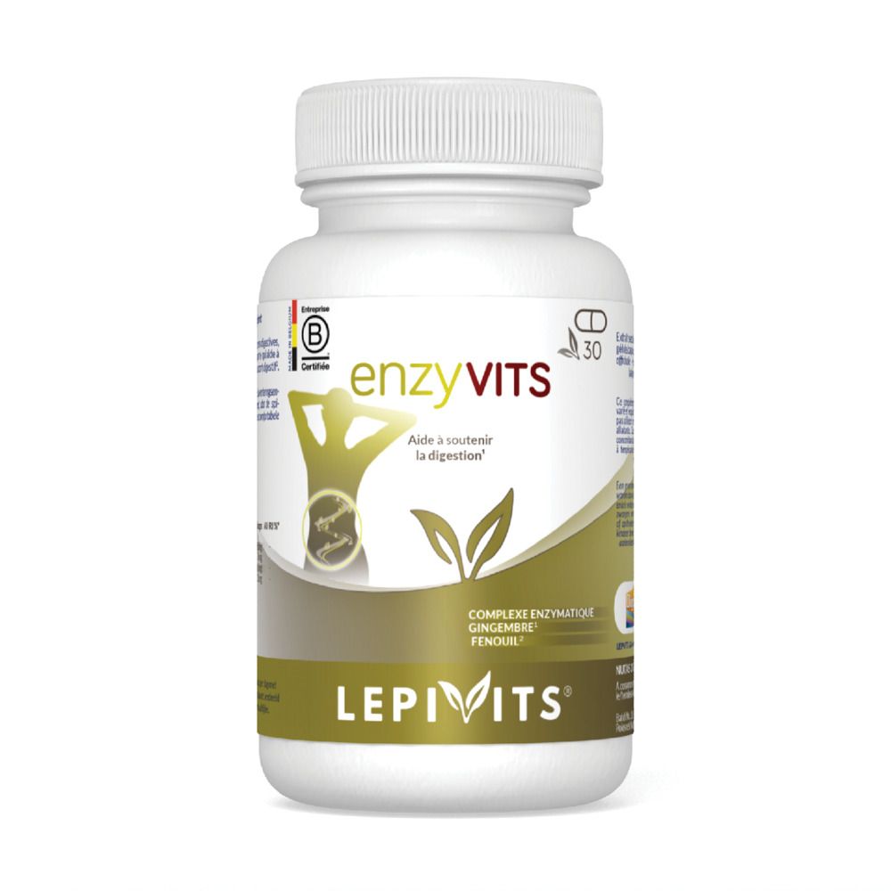 Fles EnzyVITS, voedingssupplement ter ondersteuning van de spijsvertering.