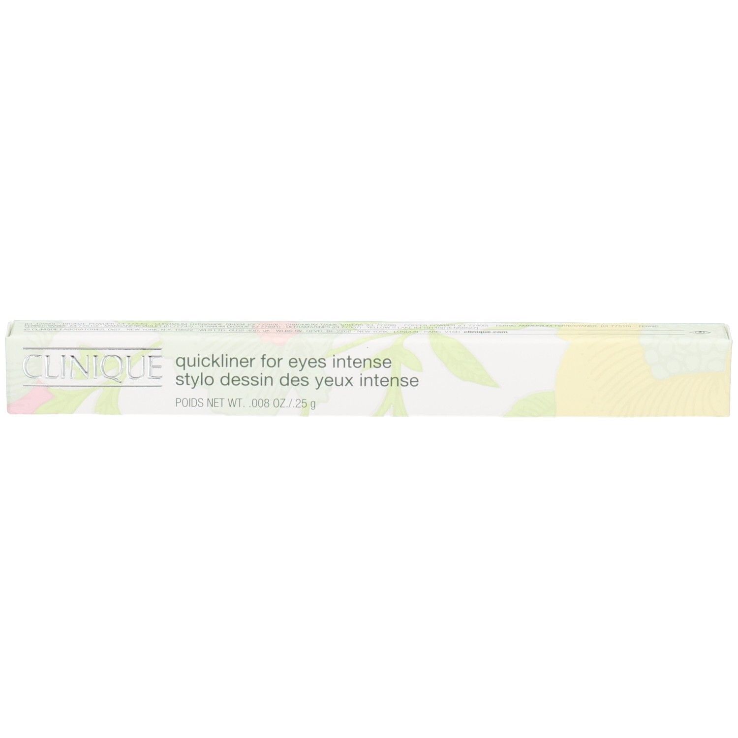 Clinique Quickliner for eyes intense potloodverpakking met bloemenpatroon.
