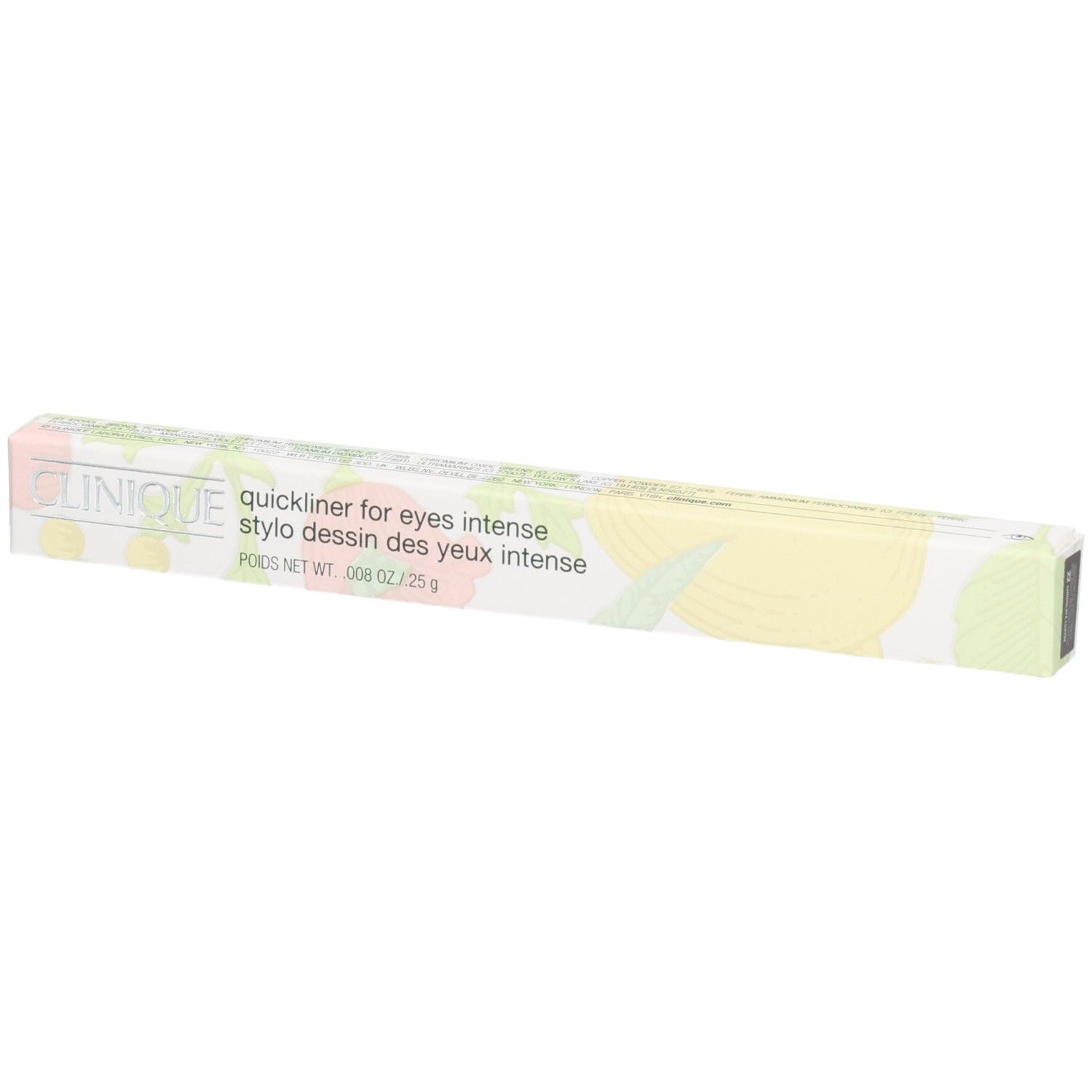 Clinique Quickliner for Eyes Intense, potloodverpakking met bloemenpatroon.