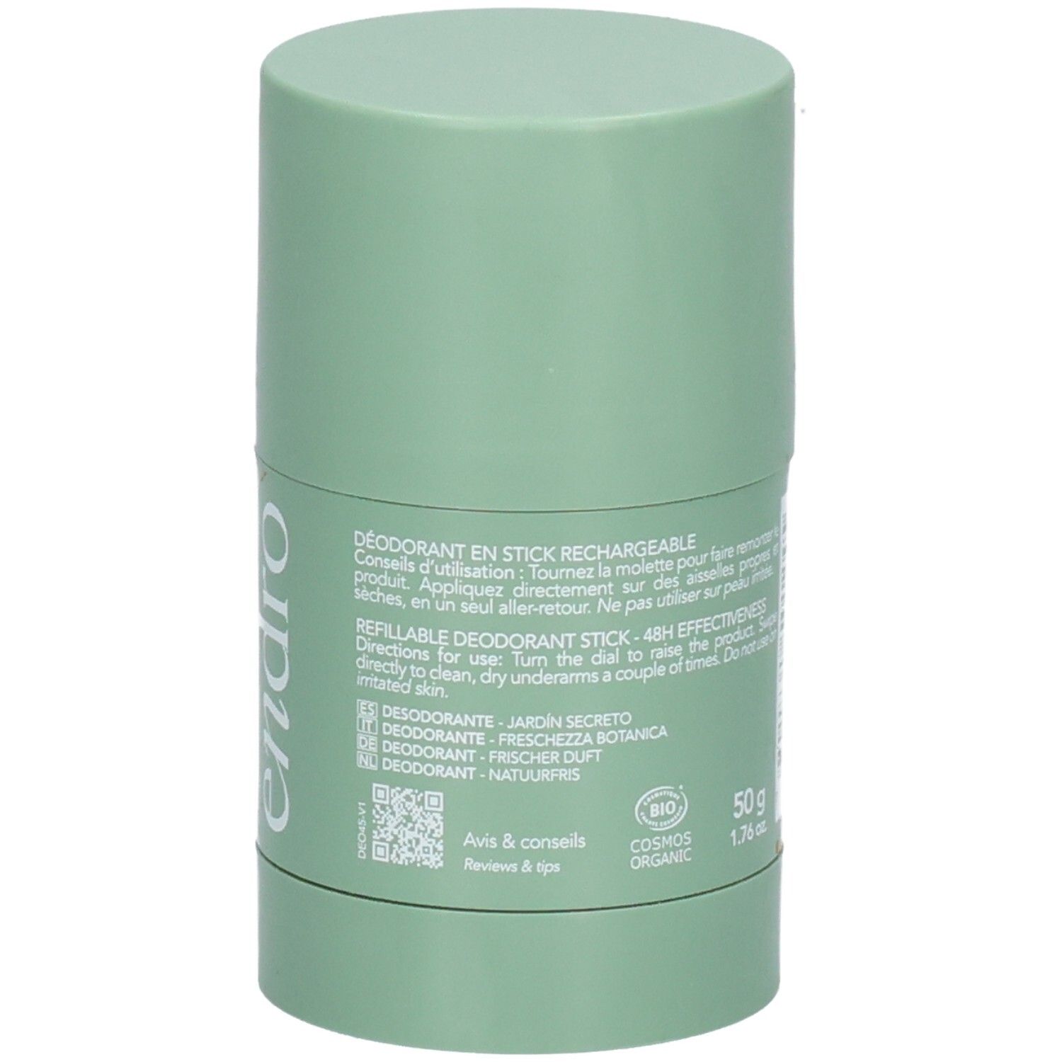 Endro Deodorant Stick: Navulbaar, 48H werkzaamheid, plantaardige frisheid. Cosmos Organic gecertificeerd.