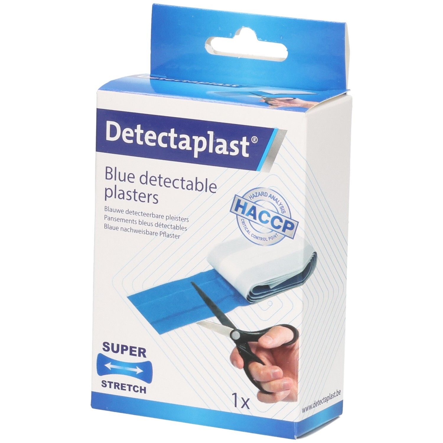 Detectaplast blauwe detecteerbare pleisterrol, 6 cm x 1 m, Super Stretch, HACCP-gecertificeerd.