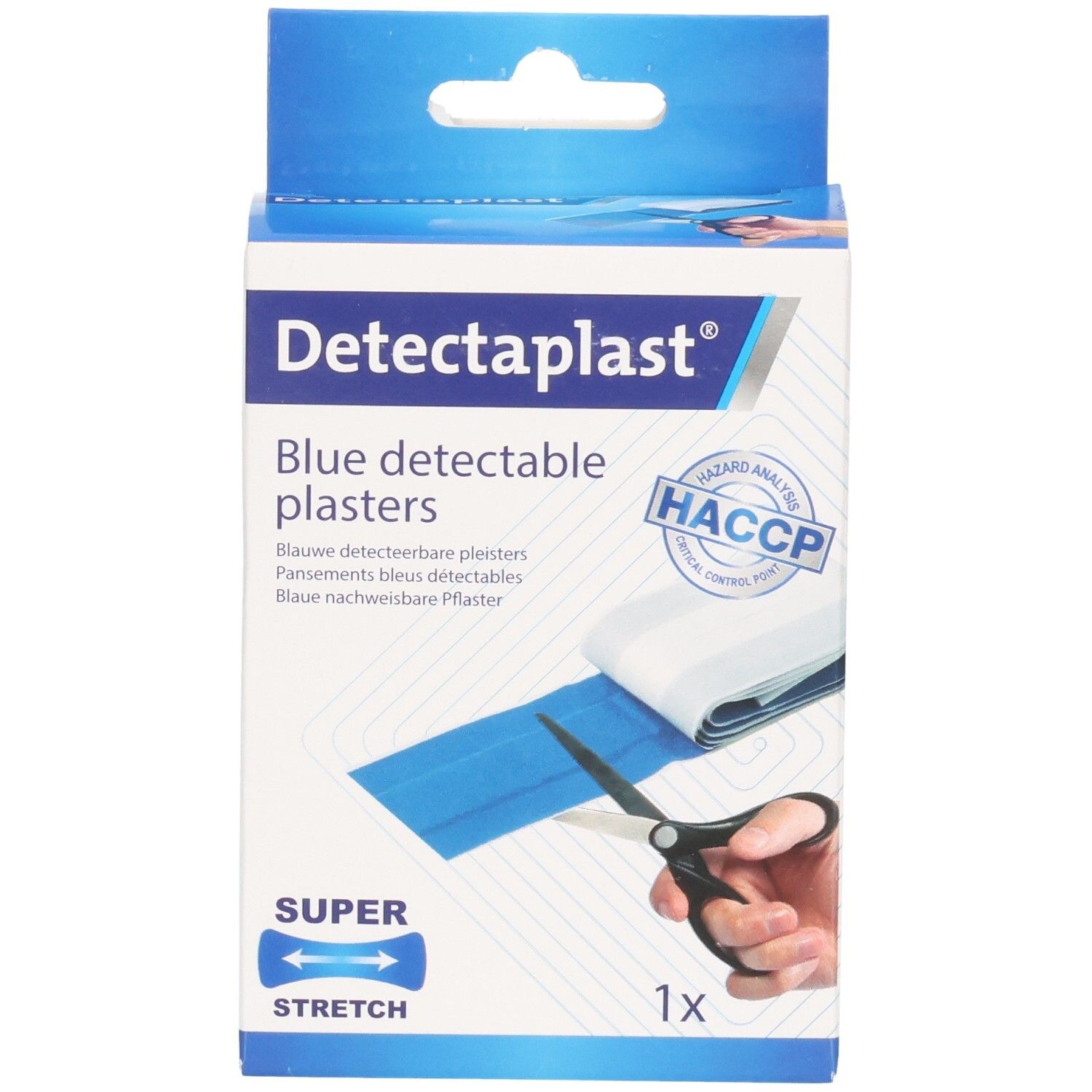 Detectaplast blauwe detecteerbare pleisterrol, 6 cm x 1 m, Super Stretch, HACCP-gecertificeerd.
