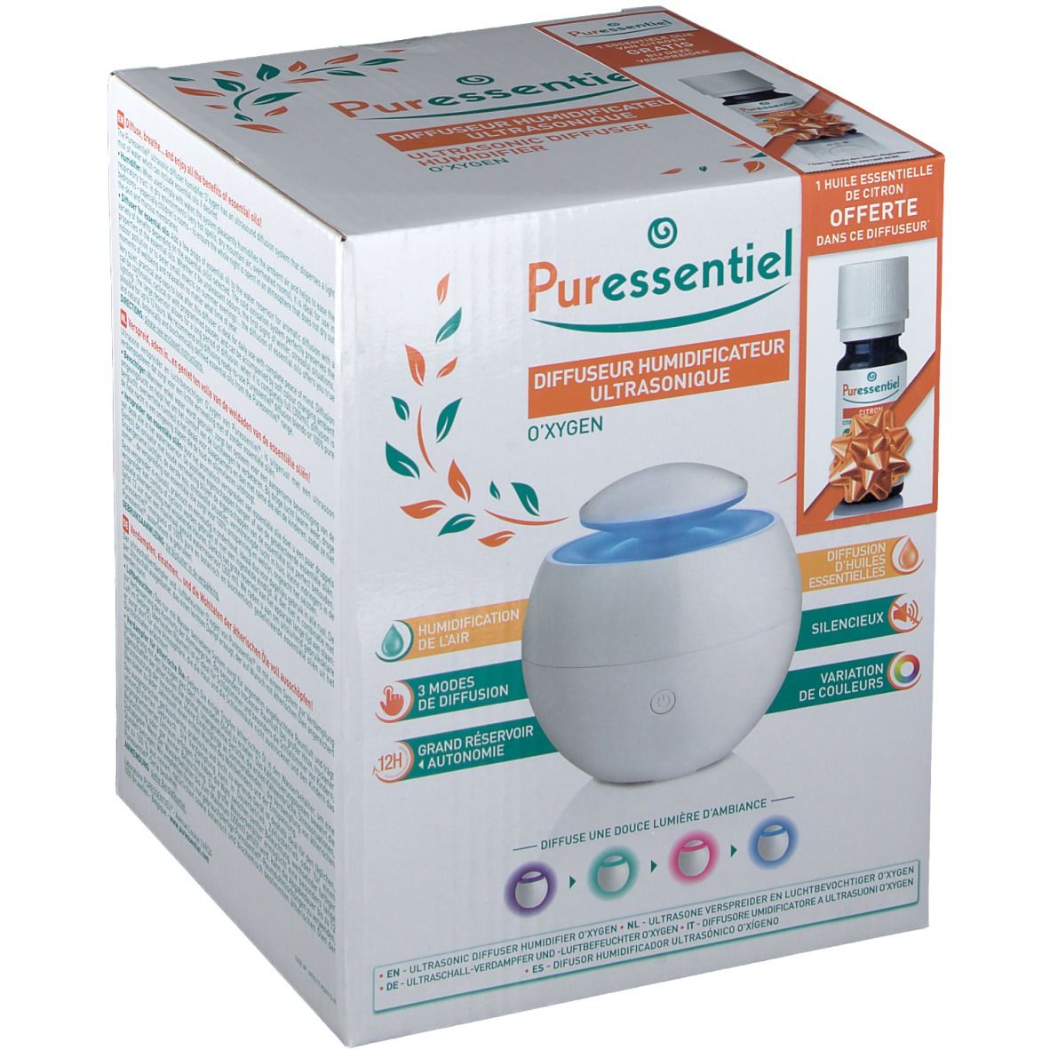 Puressentiel Verspreider Ultrasoon Zuurstof + GRATIS Essentiële Olie Citroen