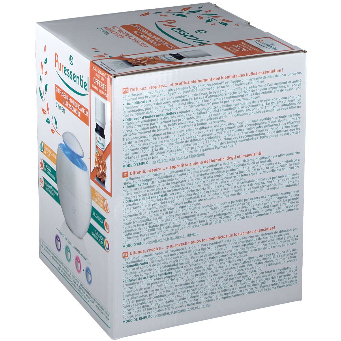 Puressentiel Verspreider Ultrasoon Zuurstof + GRATIS Essentiële Olie Citroen