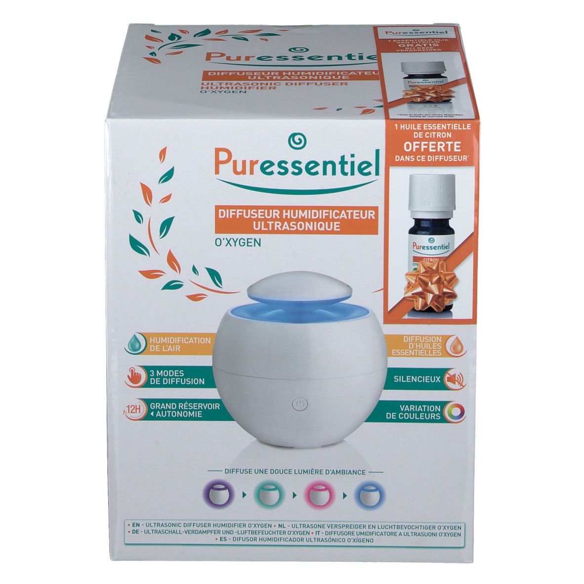 Puressentiel Verspreider Ultrasoon Zuurstof + GRATIS Essentiële Olie Citroen