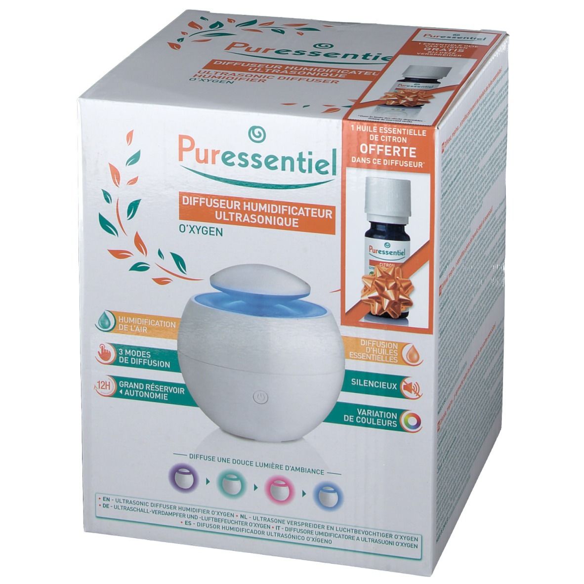 Puressentiel Verspreider Ultrasoon Zuurstof + GRATIS Essentiële Olie Citroen