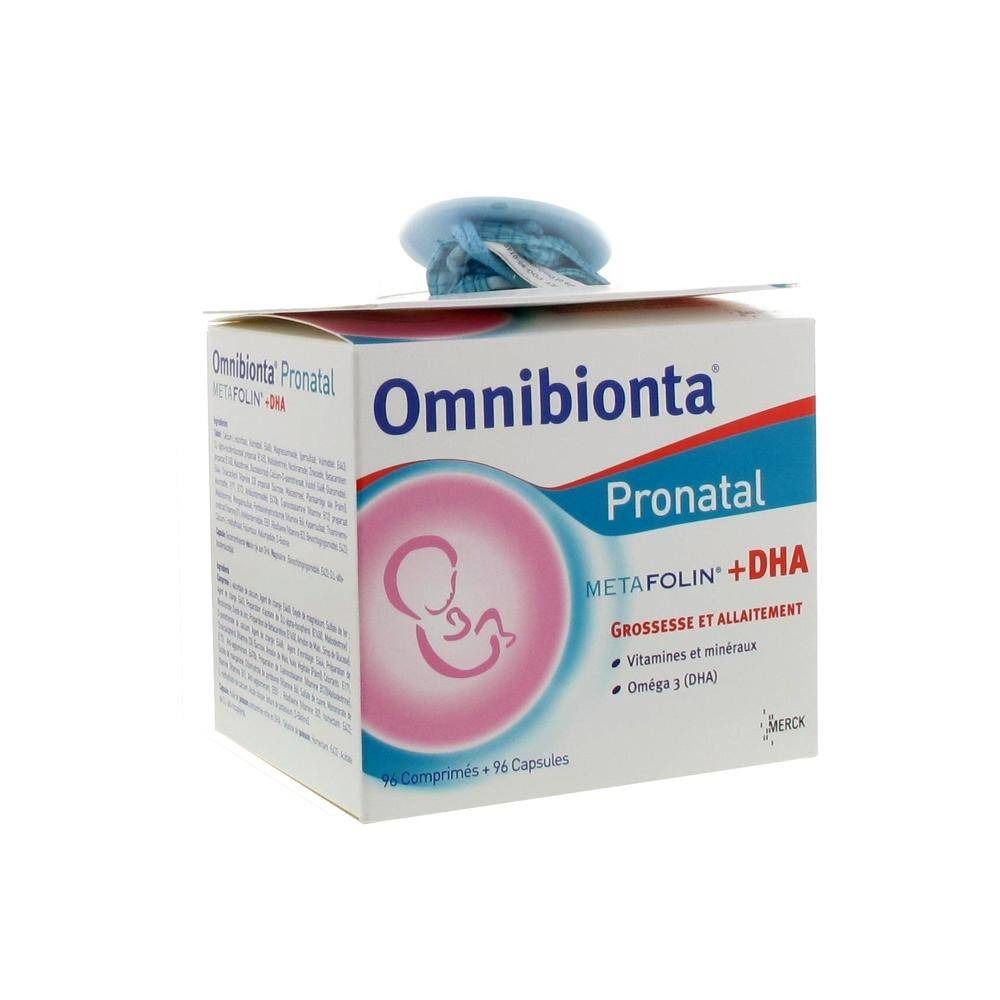 Omnibionta Pronatal + DHA avec GRATUIT Lilliputiens Porte Sucette Bleue