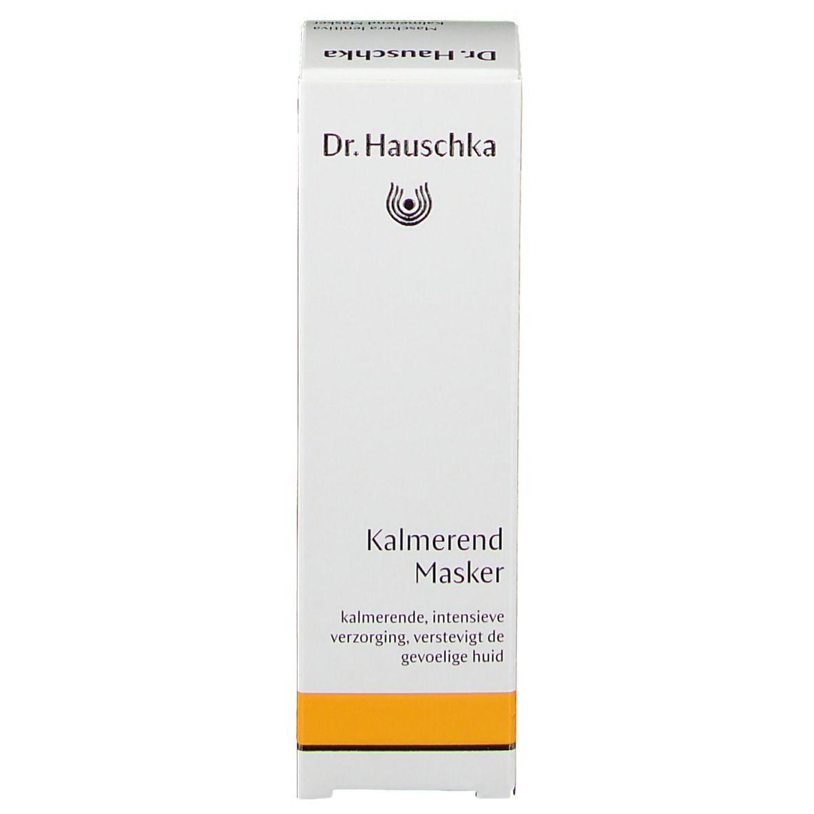 Witte doos met gele streep. Opschrift: Dr. Hauschka, Kalmerend Masker.