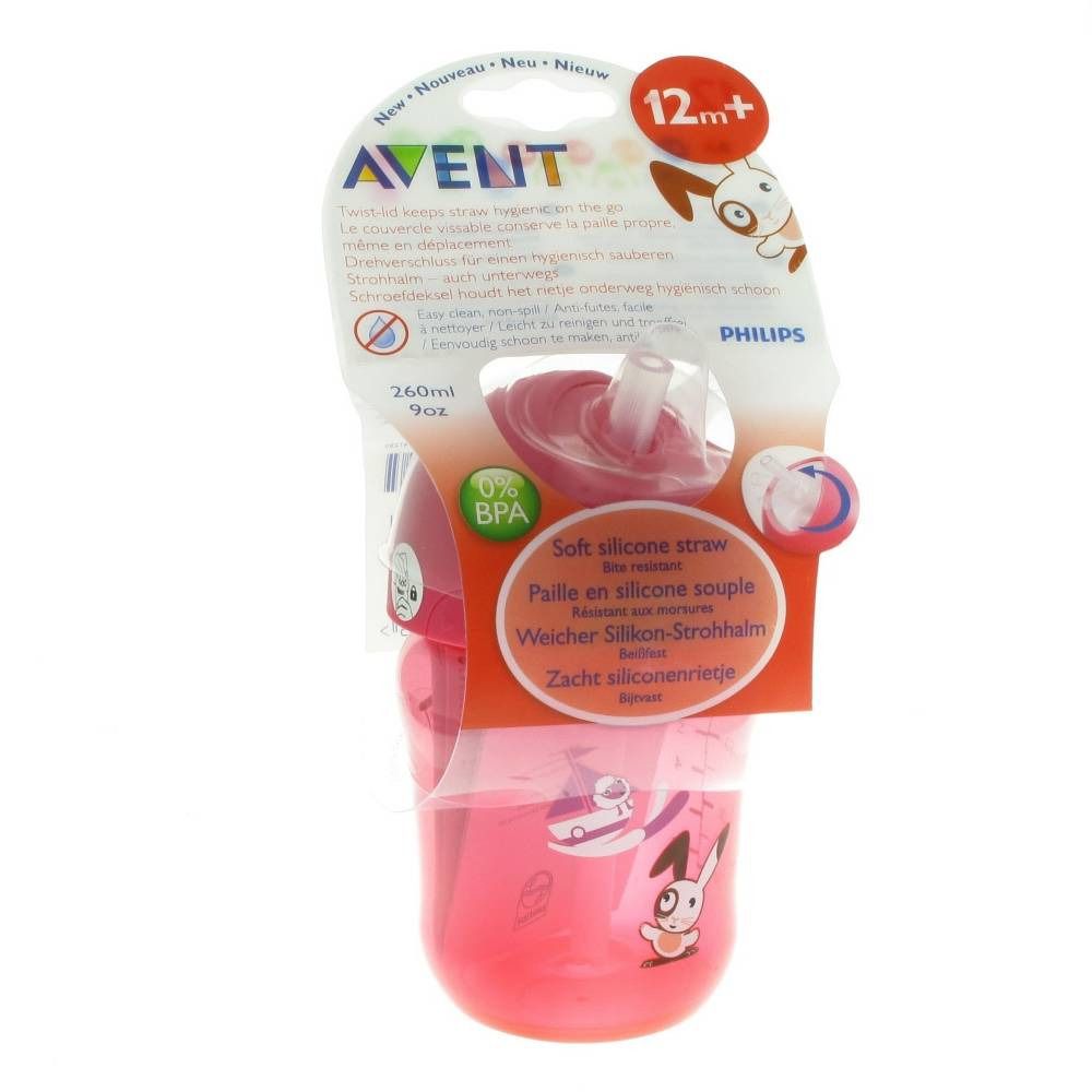 Avent Drinkbeker Anti-Lek + Rietje 12 Maand Roze