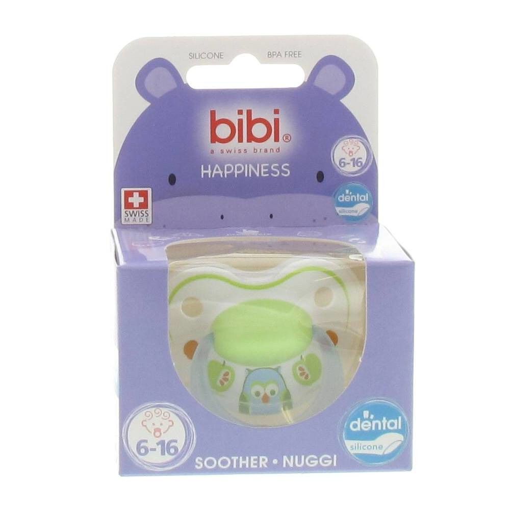Bibi Fopspeen Happiness Uiltje Blauw/Groen Dental 6-16M