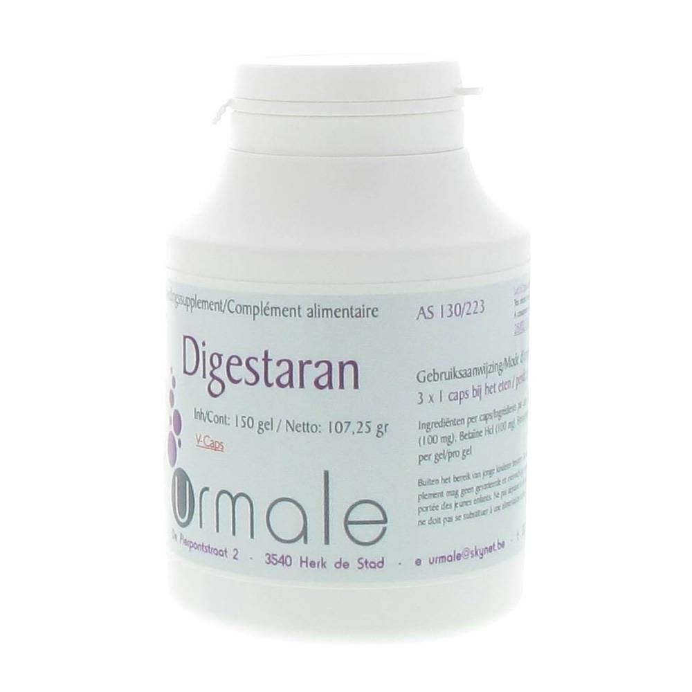 Witte fles met dop. Opschrift "Digestaran" en "Ormale". Bevat 150 g gel. AS 130/223.