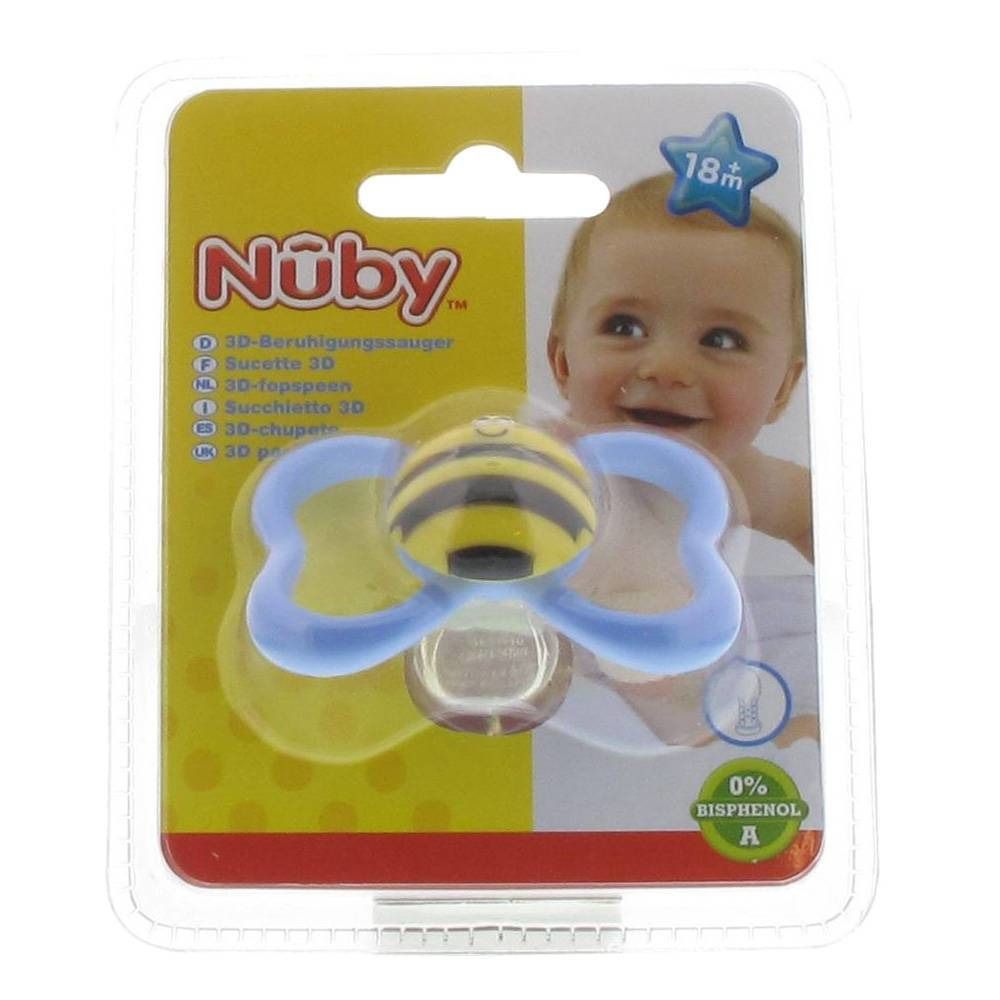Nuby Sucette 3D Paci-Pals Ovale Bleu Clair Abeille 6-18m