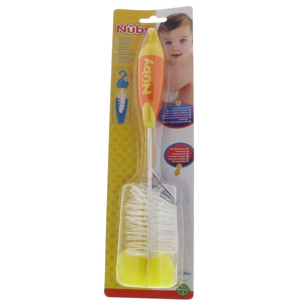 Nuby Goupillon à Biberons Et Tétines Avec Éponge Jaune/Orange