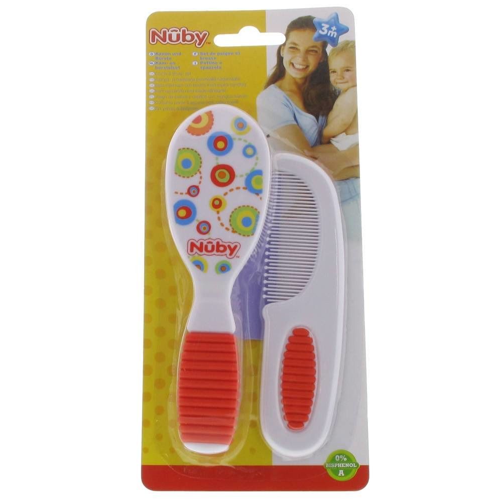Nuby Borstel En Kam Set +3 Maanden Rood