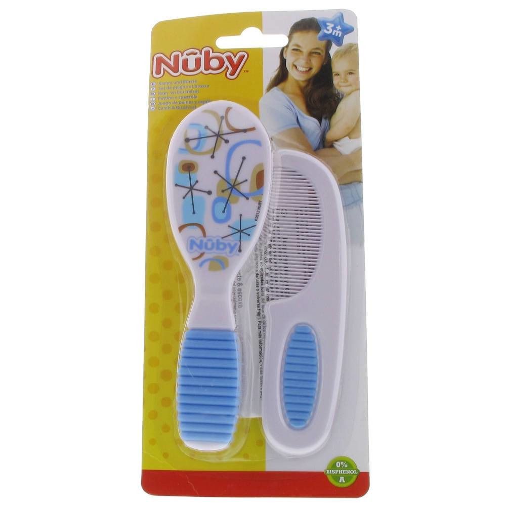 Nuby Borstel En Kam Set +3 Maanden Blauw