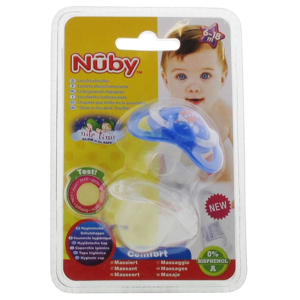 Nuby Fopspeen Glow In The Dark Orthodontisch Donkerblauw 6-18m
