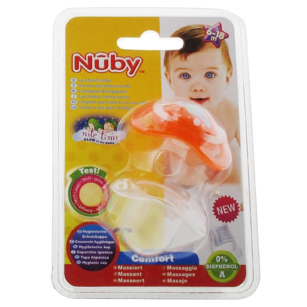 Nuby Fopspeen Glow In The Dark Orthodontisch Oranje 6-18m