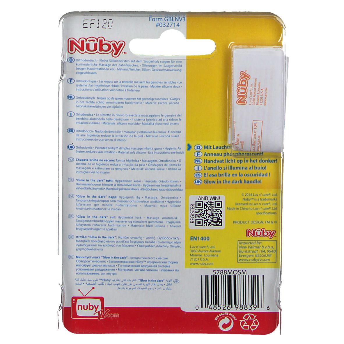 Nuby Sucette Glow In The Dark Orthodontique Jaune  6-18m