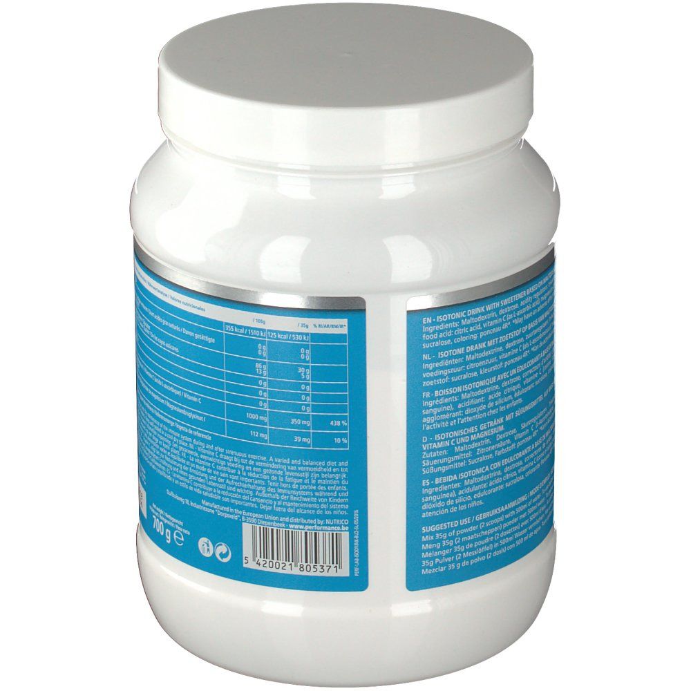 Pot blanc avec étiquette bleue. Dos avec informations nutritionnelles et ingrédients. 700g.