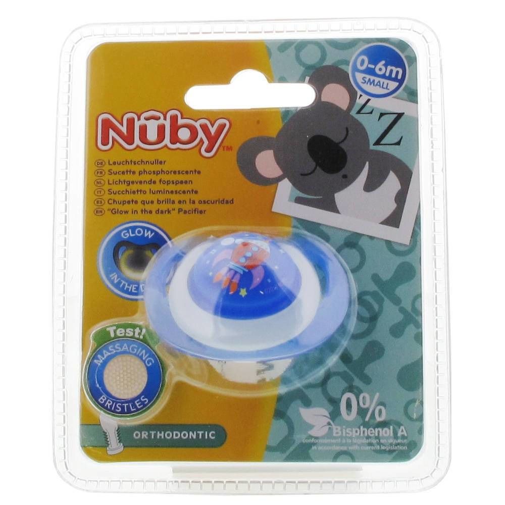 Nuby Sucette Glow In The Dark Orthodontique 0-6 Mois Bleu-Fusée