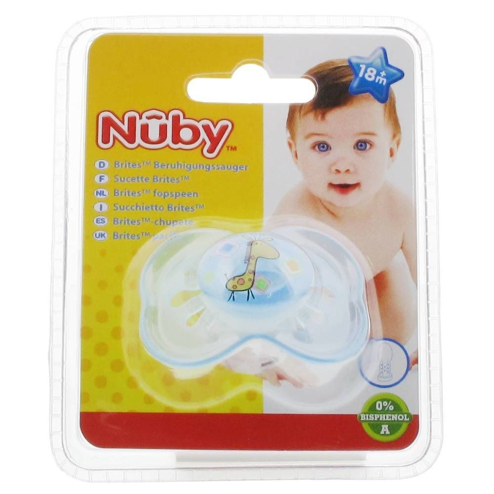 Nuby Sucette Silicone Mini Brites Ovale +18 Mois Bleu-Girafe