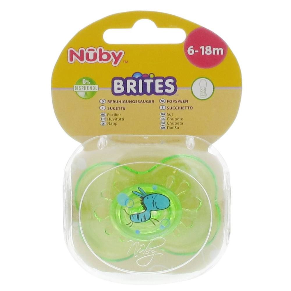 Nuby Fopspeen Silicone Brites Ovaal 6-18 Maanden Groen-Zebra